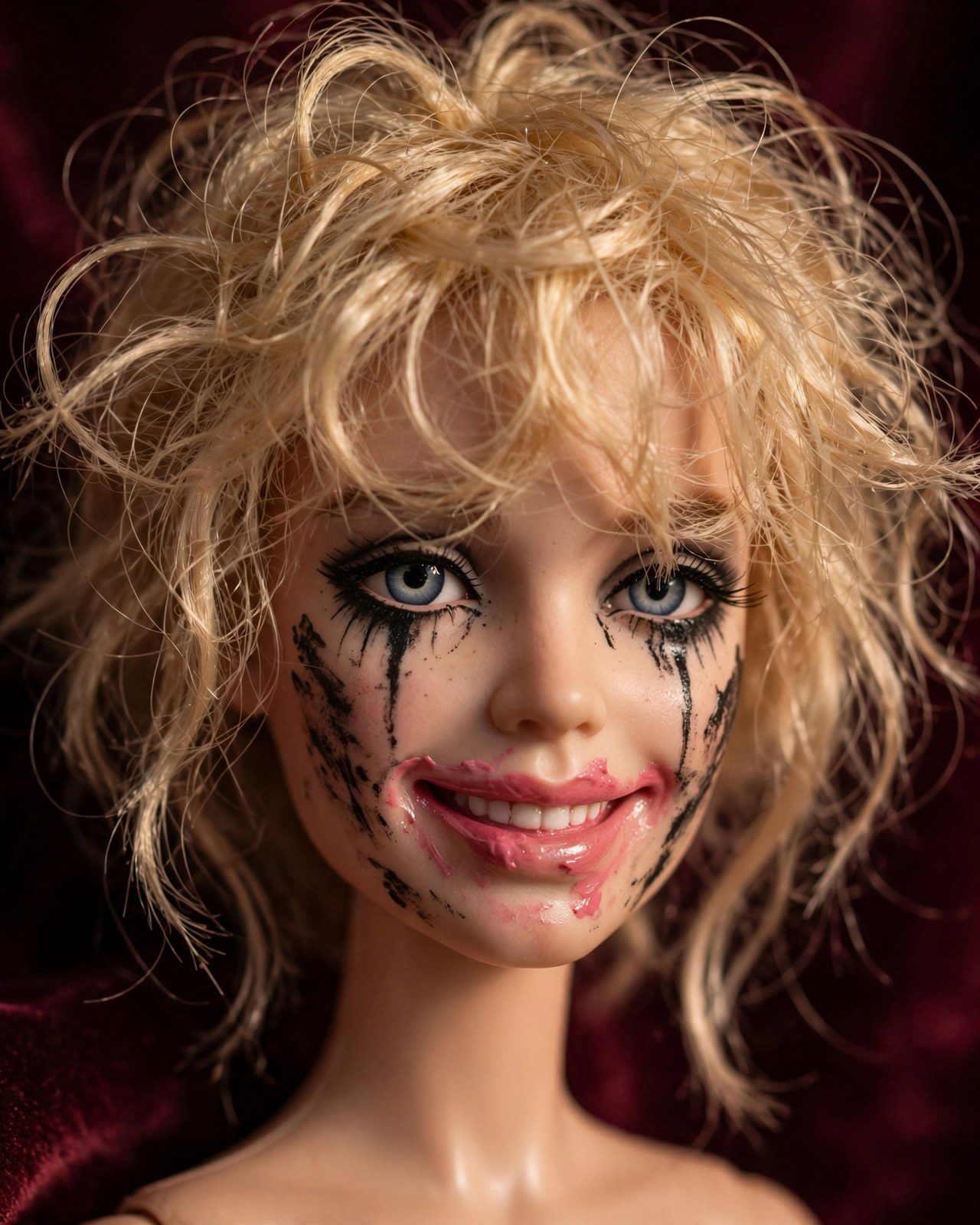 Boneca com a maquiagem borrada